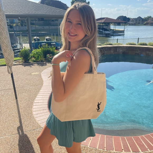Yves Saint Laurent White and Pink Canvas Tote - Picture 8 of 9